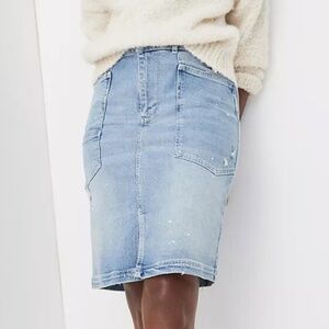 Pilcro & the Letterpress Patchwork Denim Jean Skirt Blue Size 4 Distressed EUC
